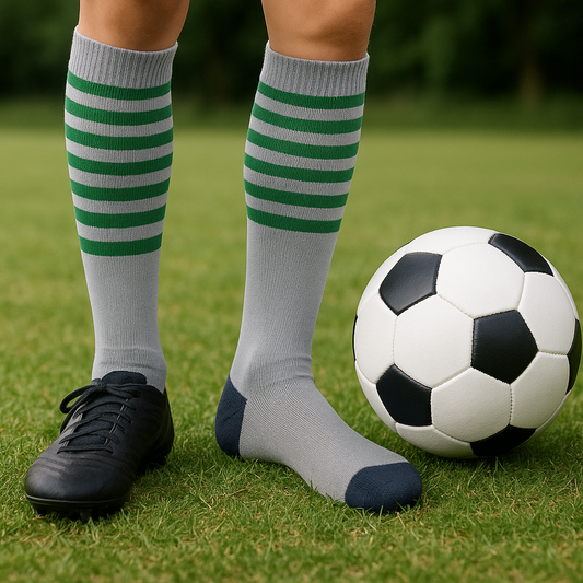 Soccer Socks (Grey with Green Stripes