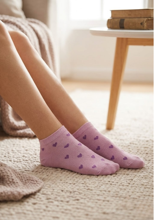 Heathered Lilac Heart Ankle Socks