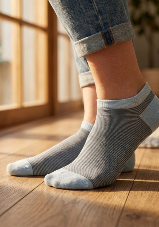 Sky Blue Micro-Stripe Ankle Socks