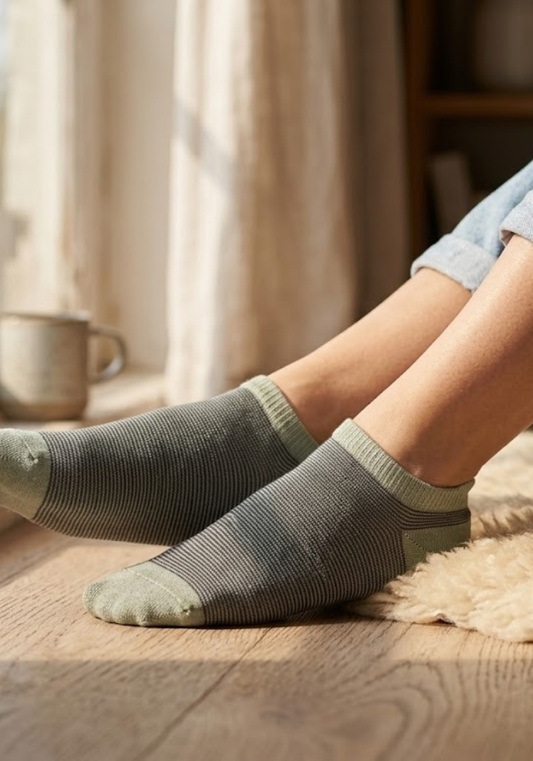 Sage Forest Micro-Stripe Ankle Socks