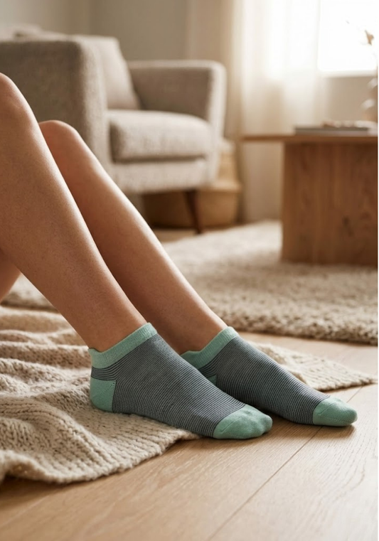 Arctic Teal Micro-Stripe Ankle Socks