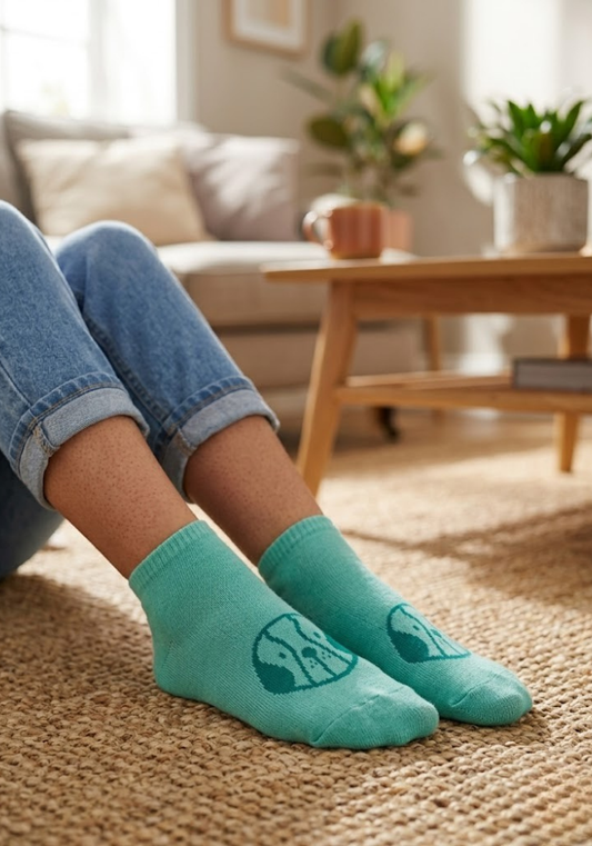 Seafoam Puppy Motif Ankle Socks