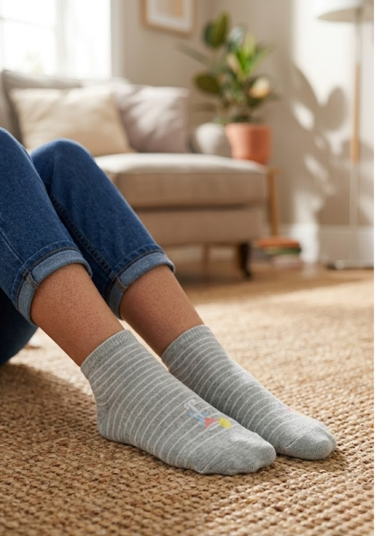 Heathered Grey Striped Cocktail Ankle Socks