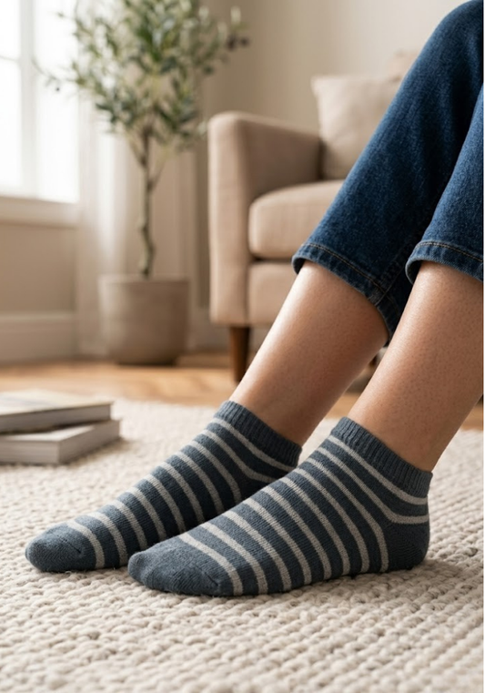 Slate Blue & Silver Striped Ankle Socks