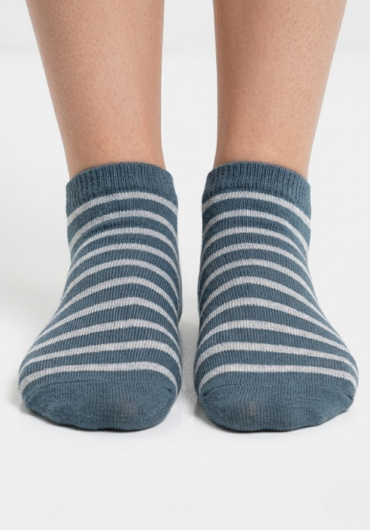 Slate Blue & Silver Striped Ankle Socks
