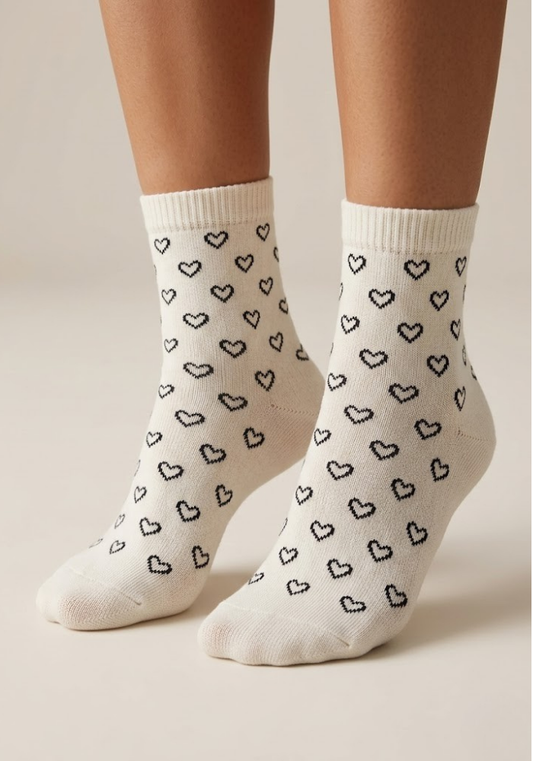 Ditsy Heart Pixel-Print Crew Socks