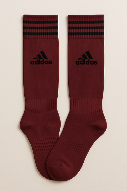Adidas Maroon Soccer Socks with Black Stripes