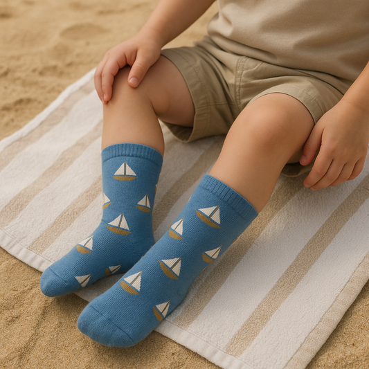 Kids Blue Socks with Sailboat Pattern
