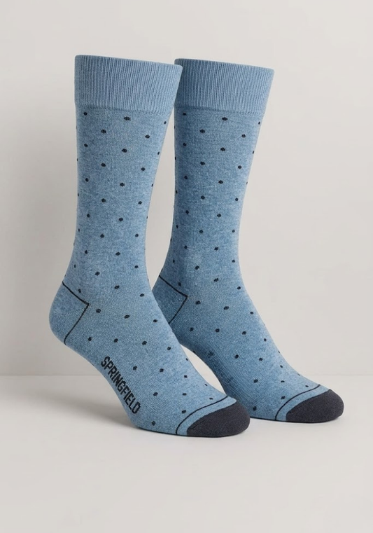 Sky Blue Dot Crew Socks with Charcoal Accents