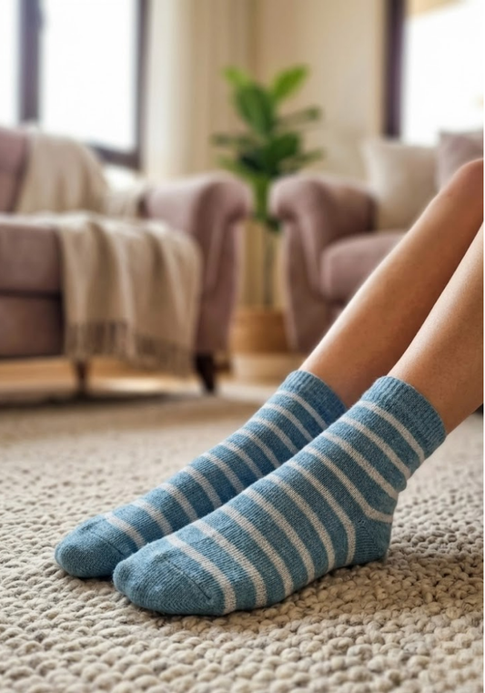 Heathered Azure Striped Crew Socks
