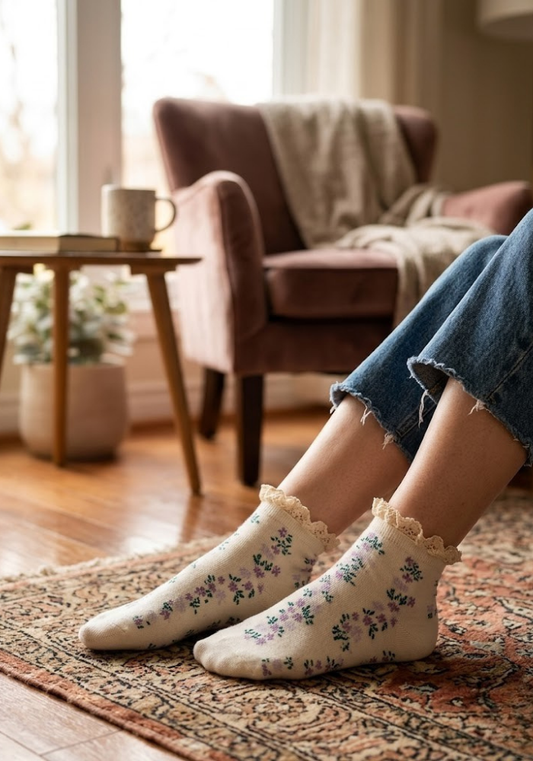 Lavender Meadow Lace-Trim Ankle Socks