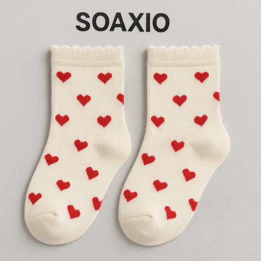 Kids White Socks with Red Heart Pattern