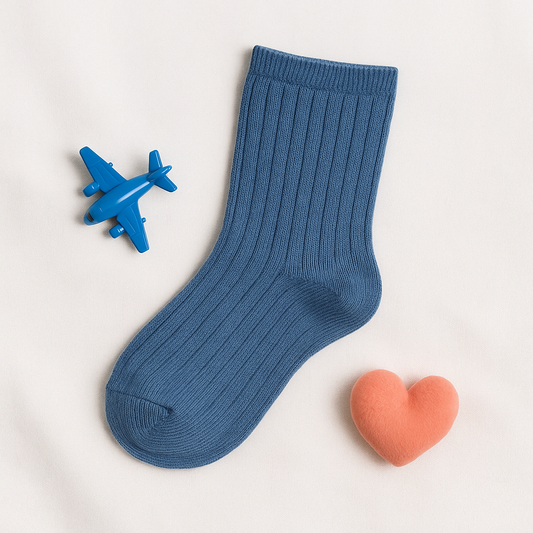 Blue Ribbed Kids Socks