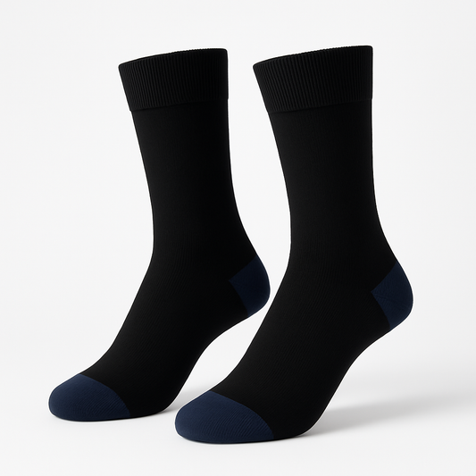 Jet Black Crew Socks with Midnight-Blue Accents