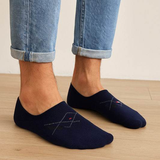 Navy Argyle Footie Socks
