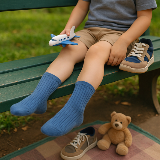 Blue Ribbed Kids Socks