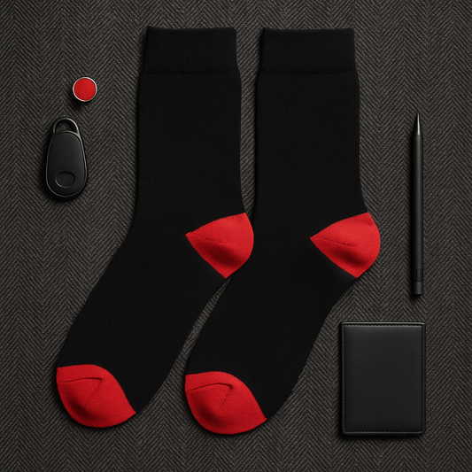 Jet Black Crew Socks with Vivid Red Accents