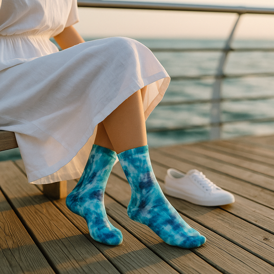 Ocean Swirl Tie-Dye Crew Socks — Blue & Teal