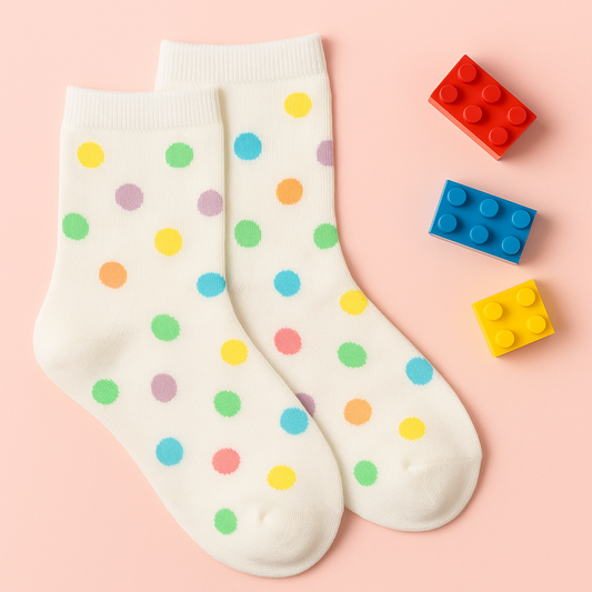 White Socks with Colorful Polka Dots