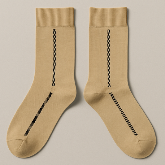 Beige Dress Socks with Vertical Micro-Bar Stripe
