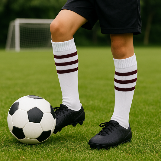 Soccer Socks (White with Maroon Stripes)