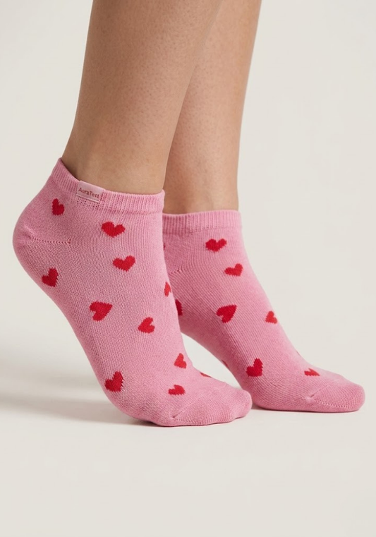 Blush Heart Embroidery Ankle Socks