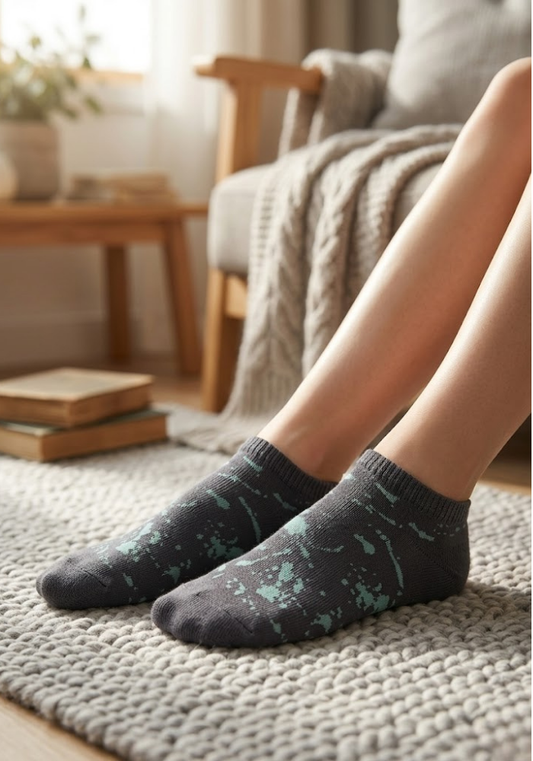 Charcoal Teal Splatter Ankle Socks
