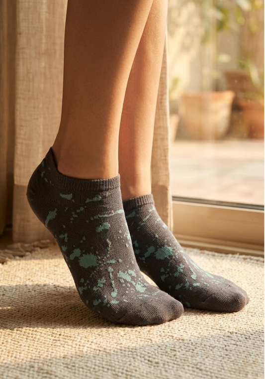 Charcoal Teal Splatter Ankle Socks