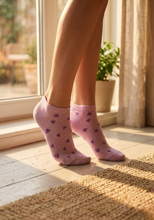 Heathered Lilac Heart Ankle Socks
