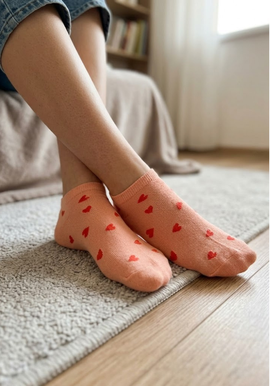 Peach Sorbet Heart Ankle Socks