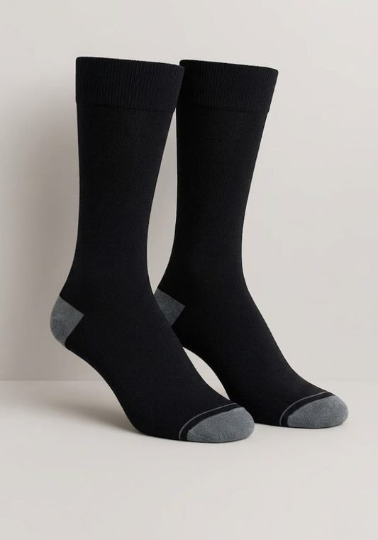 Classic Black Crew Socks with Heather Grey Toe & Heel
