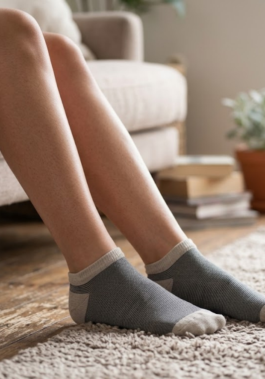 Oatmeal & Charcoal Micro-Stripe Ankle Socks
