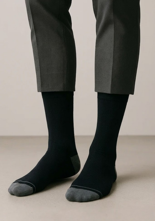 Classic Black Crew Socks with Heather Grey Toe & Heel