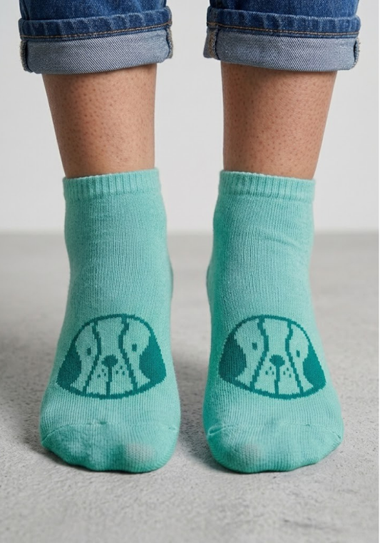 Seafoam Puppy Motif Ankle Socks