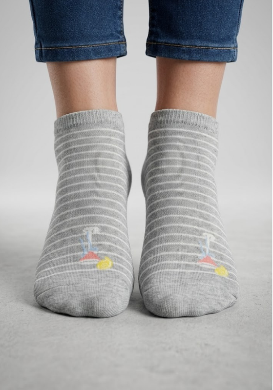 Heathered Grey Striped Cocktail Ankle Socks