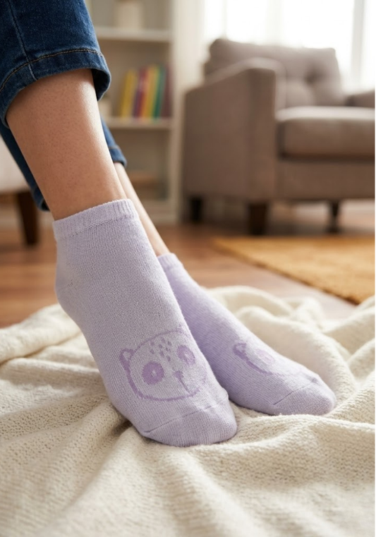 Lavender Panda Motif Ankle Socks