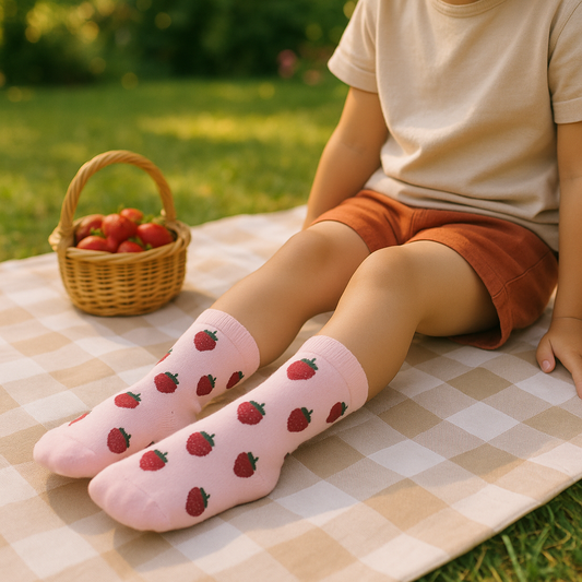 Pink Kids Socks with Strawberry Print