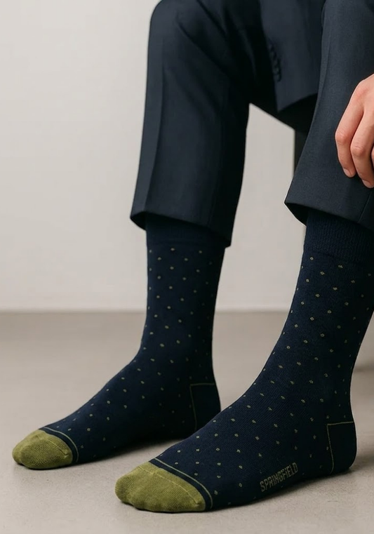 Black Crew Socks with Olive Green Accents and dots