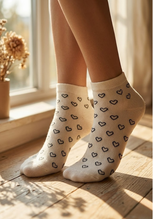 Ditsy Heart Pixel-Print Crew Socks