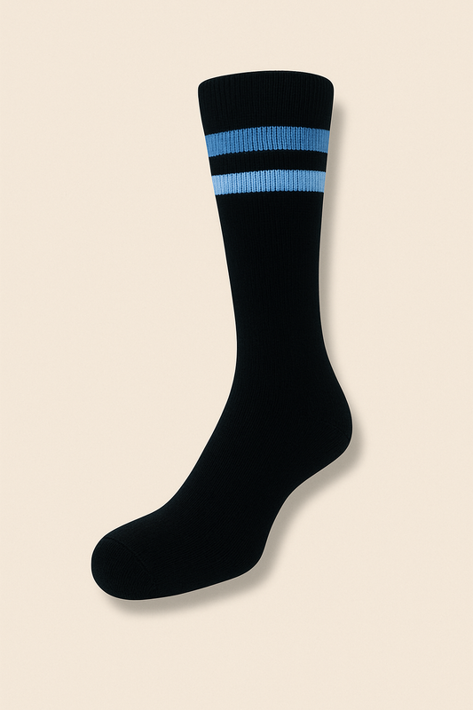 Black Blue-Stripe Crew Socks