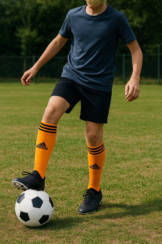 Adidas Orange Soccer Socks with Black Stripes