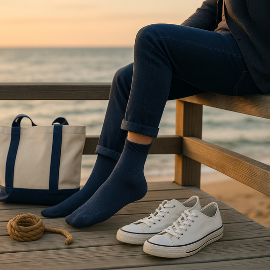 Heather Navy Crew Socks — Soft Everyday Classic