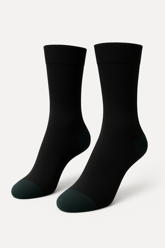Classic Black Crew Socks with Forest Green Accents