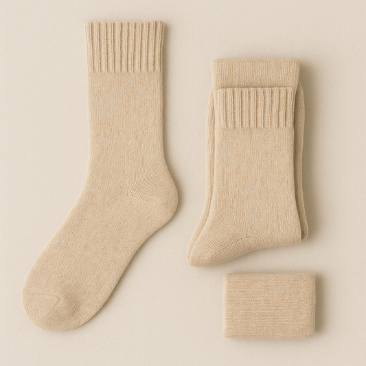 Beige Wool Crew Socks