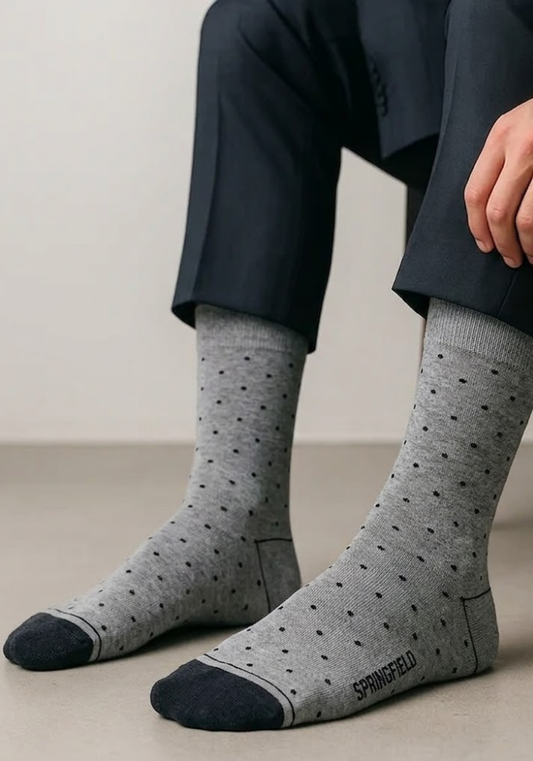 Light Grey Dot Crew Socks with Contrast Charcoal Toe