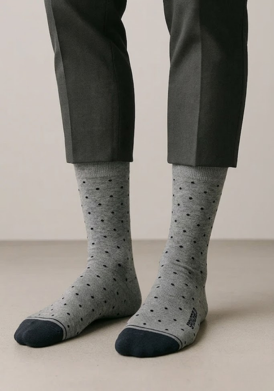 Light Grey Dot Crew Socks with Contrast Charcoal Toe