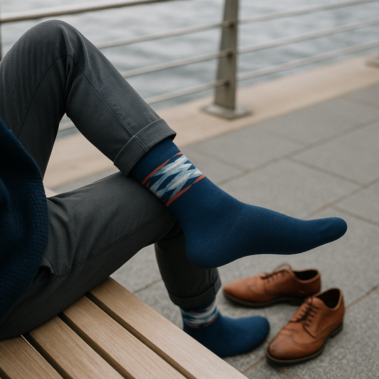 Indigo Dress Socks with Nordic Chevron Band