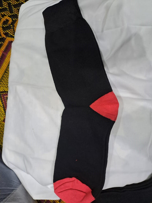 Jet Black Crew Socks with Vivid Red Accents