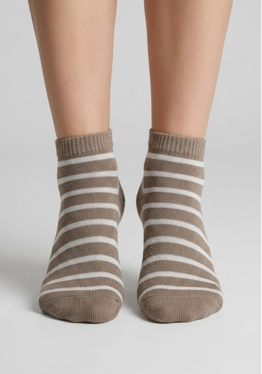 Nautical Taupe Striped Ankle Socks