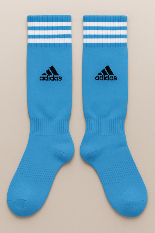 Adidas Sky Blue Soccer Socks with White Stripes